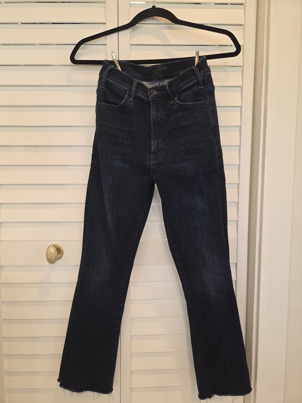 MOTHER Dark Wash High Rise Cropped Raw Hem Jeans